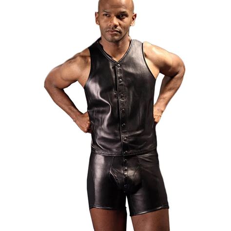 Buy Men Leather Lingerie Set Sexy Black Buttons