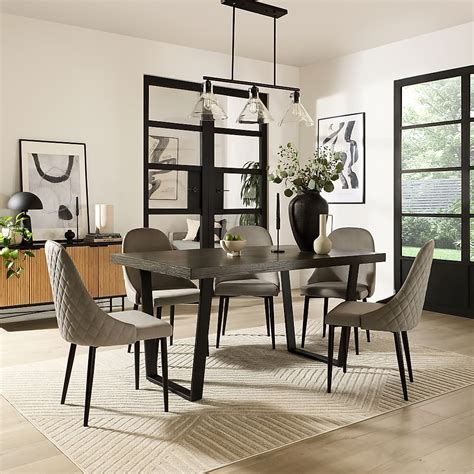 Addison Industrial Dining Table 6 Ricco Chairs Grey Oak Veneer