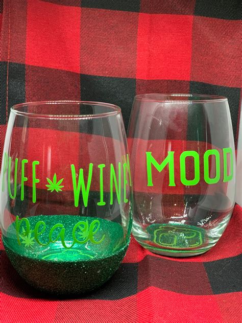 Stoner 3 Piece Set 2 Stemless Wine Glasses Plus 1 Martini Etsy