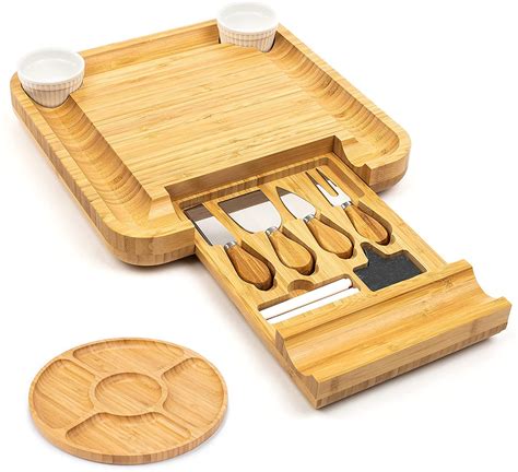 Smirly Bamboo Cheese Board And Knife Set Large Charcuterie Boards Set And Cheese Platter