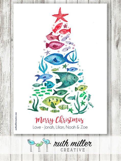 Fish Christmas Tree Card Printable Digital File Etsy Fishing