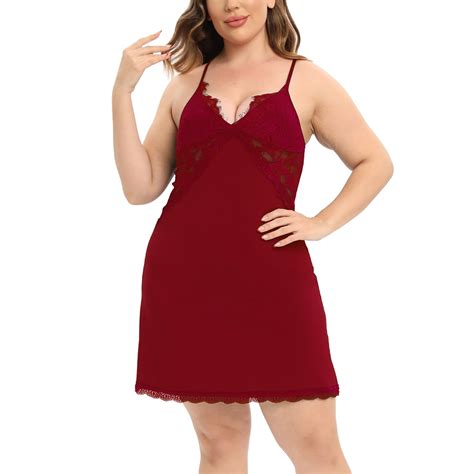 Miyanuby Women Lingerie Plus Size Lace Chemise Nightgown Sexy V Neck Full Slips Sleepwear