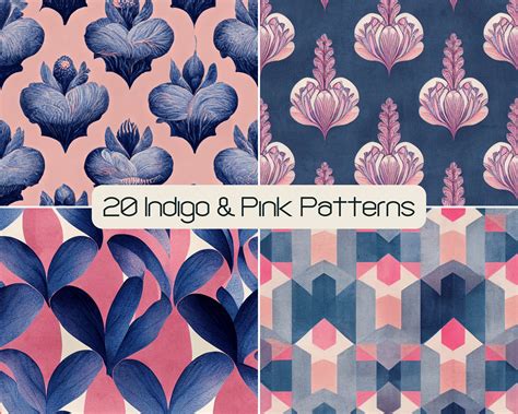 20 Indigo & Pink Wallpaper Patterns, Printable Scrapbook Paper Pack ...