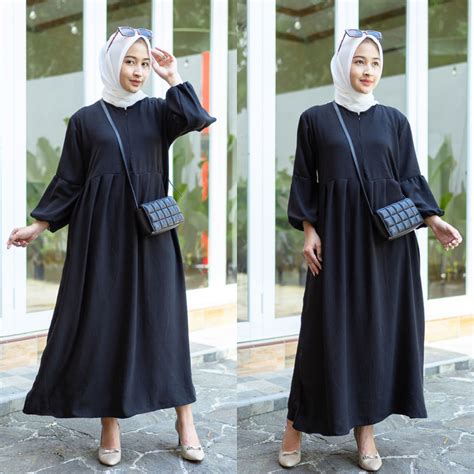 Jual Gamis Crinkle Airflow Premium Terbaru Kekinian Lengan Balon Dress