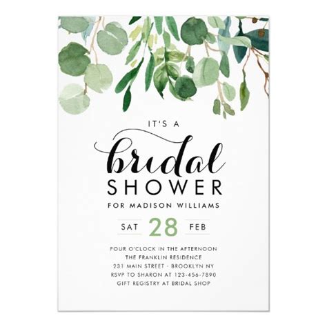 Elegant Eucalyptus Foliage Greenery Bridal Shower Invitation