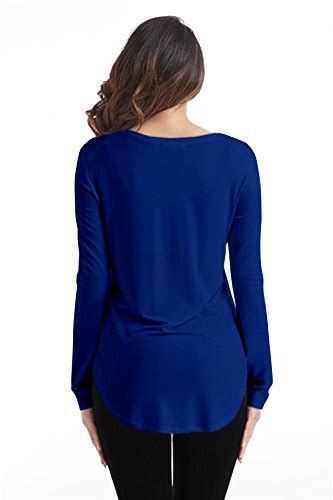 Royal Blue Tee Shirt Women Round Crew Neck Long Sleeve Tunic Top Modal