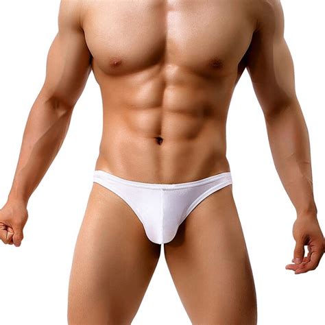 Casey Kevin Men S Thong Underwear Sexy Low Rise Silk G String Bulge Pouch Bikini Panties White