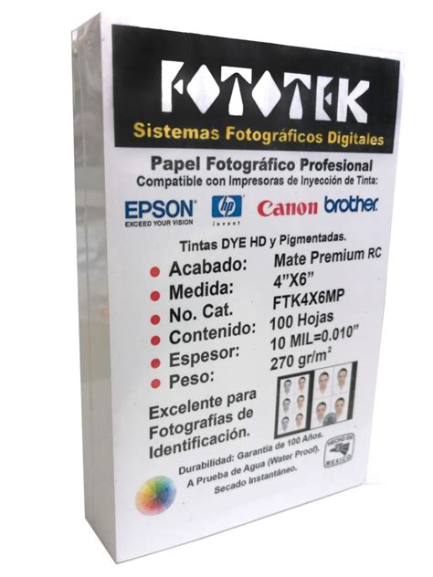 Papel Fotográfico Profesional 4x6 Mate Premium Rc 100 Fotos 275 00