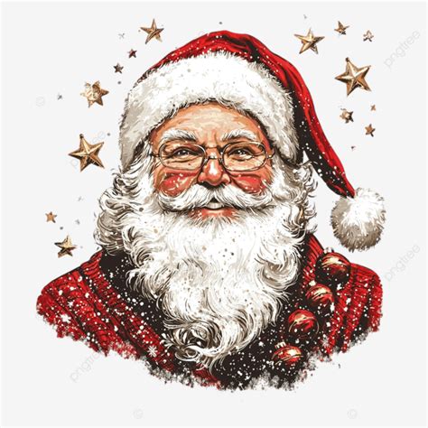 Retrato De Santa Claus Con Estrellas Y Adornos PNG dibujos Papá Noel