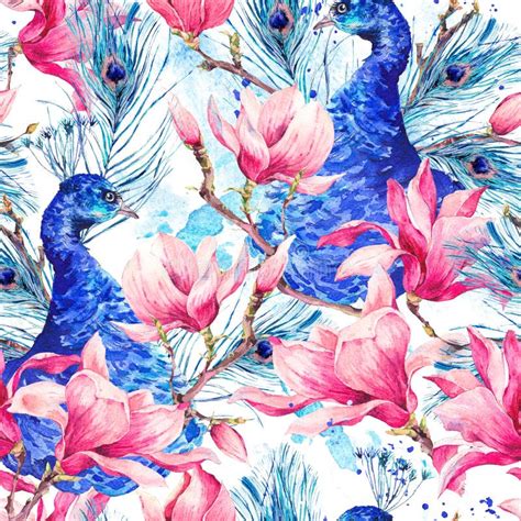 Watercolor Peacock Pattern Stock Illustrations 3 667 Watercolor