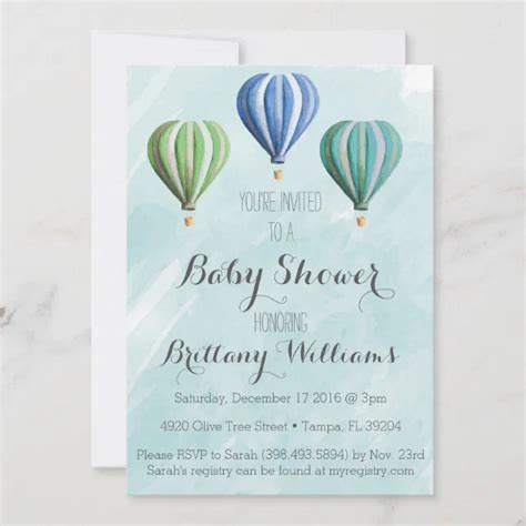 Adventure Hot Air Balloon Baby Shower Invitation Zazzle