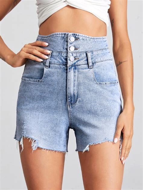 Shorts Denim De Cintura Alta Rotos Bajo Tais Princess