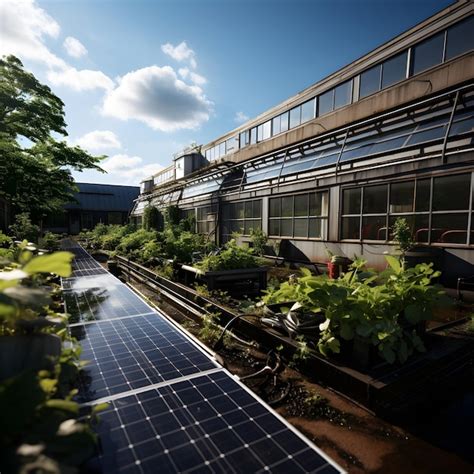 Premium AI Image | Greenhouse with solar panels and plants