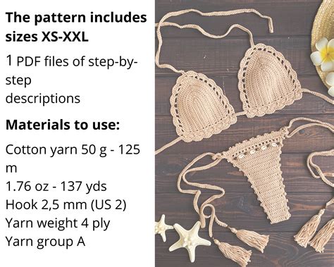 Modèle de bikini au crochet fichiers PDF en anglais pour la taille XS XXL Modèles de maillot de