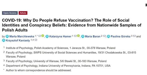 Niechęć do szczepionek przeciwko COVID 19 nowy artykuł Instytut
