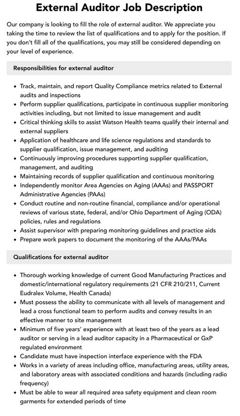 External Auditor Job Description Velvet Jobs