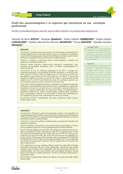 PDF Perfil dos anestesiologistas do Paraná e os aspectos que