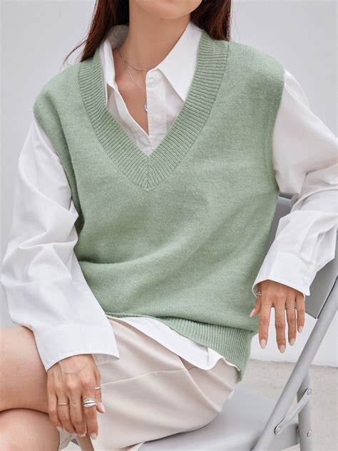 Dazy Solid Ribbed Knit Sweater Vest Without Blouse