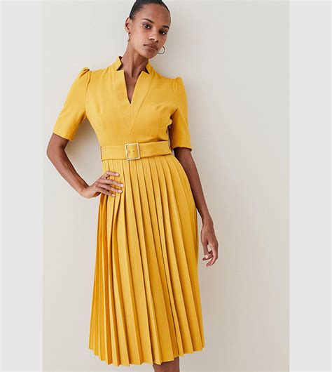 Buy Karen Millen Structured Crepe Forever Pleat Belted Midi Dress In