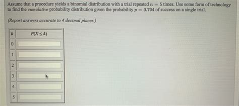 Solved Assume That A Procedure Yields A Binomial Chegg