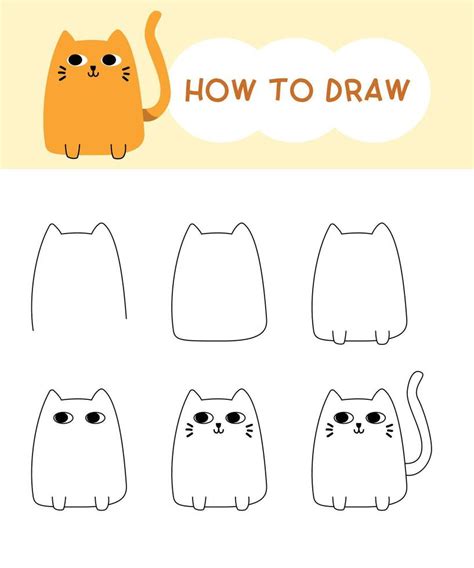 How to draw cat cartoon step by step for learning, kid, education ...