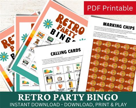 Retro Party Bingo Game Cards National Retro Day Activity Etsy