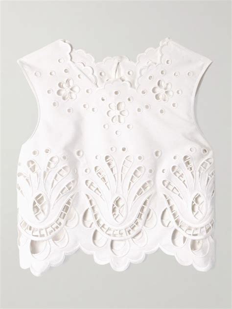 Dolce Gabbana Cropped Broderie Anglaise Cotton Blend Poplin Top In