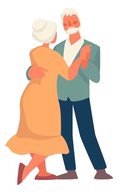 An Older Couple Dancing Together On A White Background