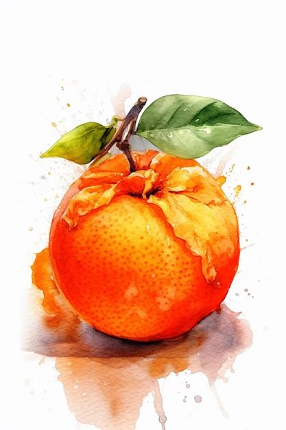 Premium Ai Image A Watercolor Painting Of An Orange With Green Leaves