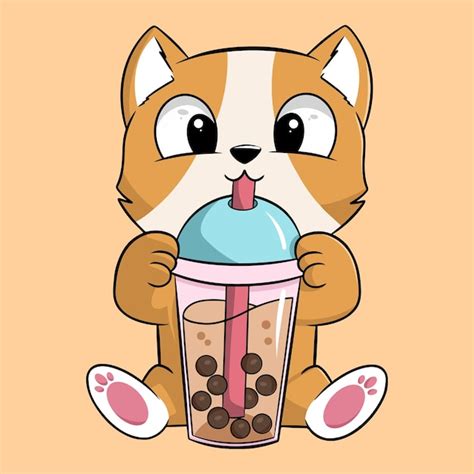 Premium Vector Vector Cute Cat Drinking Boba Cup Illustration Animal