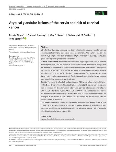 Pdf Atypical Glandular Lesions Of The Cervix And Risk Of Cervical Cancer