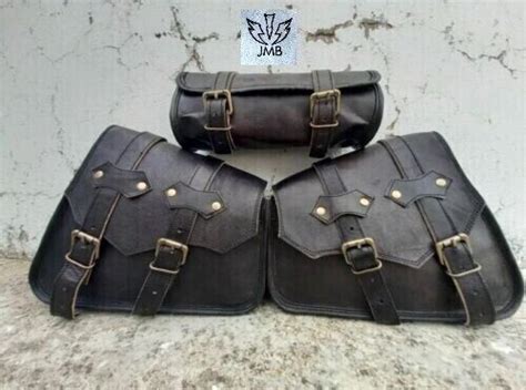 Motorcycle Leather Swing Arm Bag 2 Side Saddlebag For Honda Cb750 Cafe