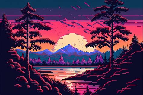 Premium Ai Image Pixel Art Natural Landscape With S Colors With