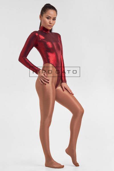 Texture Metallic Shiny Spandex Lycra High Leg Cut Leotard Red Hiro Gato