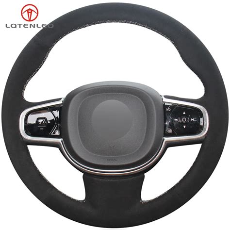 LQTENLEO Black Suede DIY Hand stitched Car Steering Wheel Cover For ...