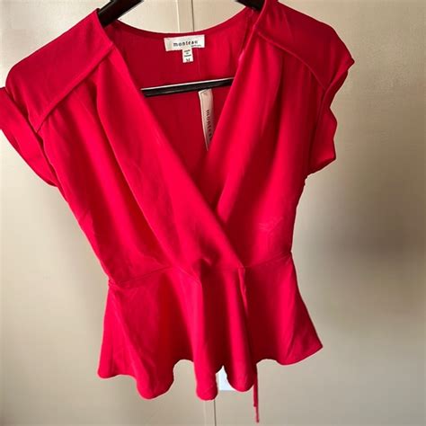 Monteau Tops Nwt Red Peplum Top Poshmark