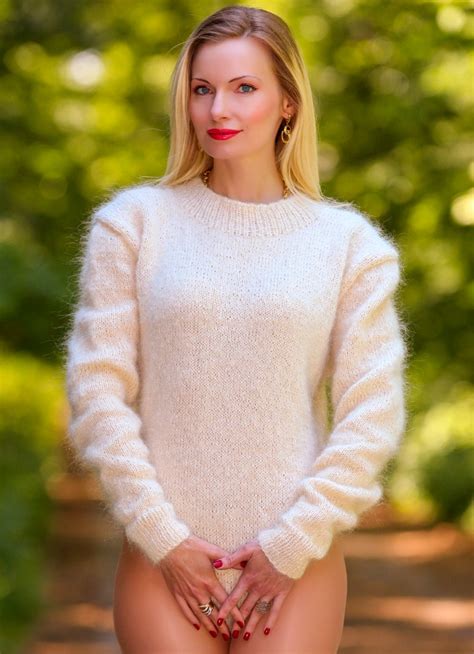 Fuzzy Mohair Sweater Bodysuit Hand Knitted Fluffy Top Etsy