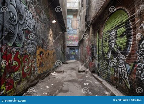 Abstract Alien Graffiti on the Walls of a Dark and Mysterious Alley ...