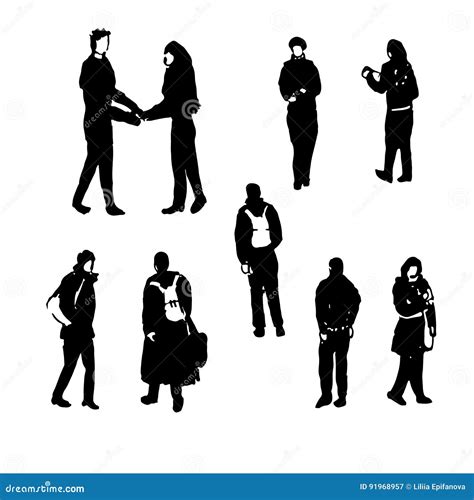 Drawing Silhouettes of Human Figures Graphic Black Ink Hand-drawn Illustration Stock Vector ...