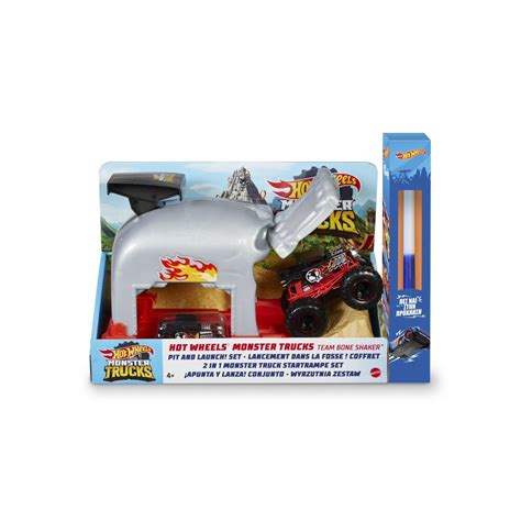 Mattel Λαμπάδα Hot Wheels Monster Trucks Bone Shaker Νεκροκεφαλή Σετ Παιχνιδιού Εκτοξευτές GKY