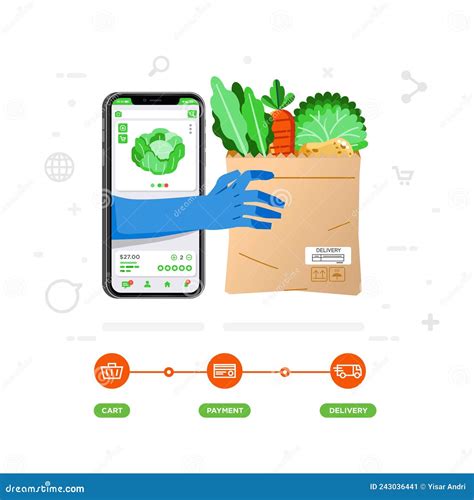 Online Groceries. Set Of Different Groceries Icons In Outline Style