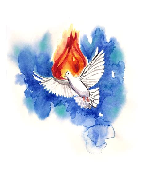 Holy Spirit Dove Pentecost Flame Print 8x10 5x7 Catholic Watercolor