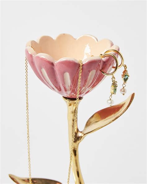 Flower Gold Metal Jewellery Stand Oliver Bonas In Jewelry