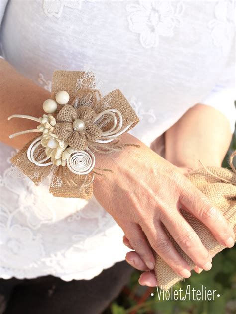 Bridesmaids Burlap Flower Wrist Corsages Pcs Flower Girl Etsy