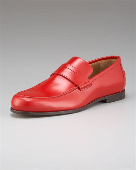 Jimmy Choo Shiny Leather Penny Loafer In Red For Men Lyst