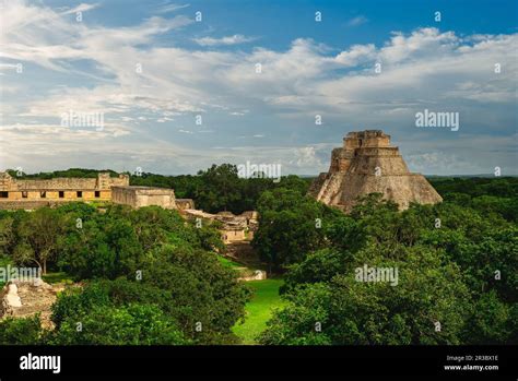 Pyramid Of The Magician Uxmal Located In Yucatan Mexico Stock Photo