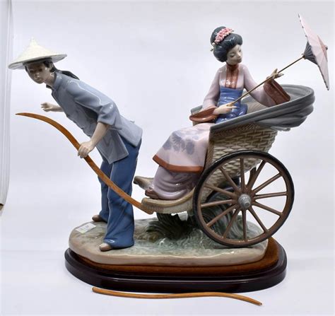 Lladro Figure Of Chinese Girl Being Pulled In A Carriage By Chinese