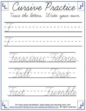 Cursive Writing Worksheets:Uppercase Letters A-F