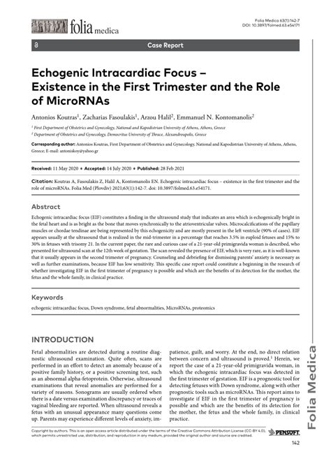 (PDF) Echogenic intracardiac focus – existence in the first trimester ...