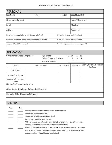 Blank Printable Job Applications